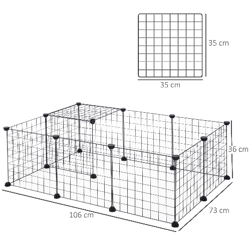 PawHut-Recinto-per-Cuccioli-e-Piccoli-Animali-Modulabile-in-Metallo-e-PP-12-Pannelli-da-35x35-cm-Nero