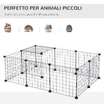 PawHut-Recinto-per-Cuccioli-e-Piccoli-Animali-Modulabile-in-Metallo-e-PP-12-Pannelli-da-35x35-cm-Nero