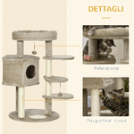 PawHut-Albero-Tiragraffi-per-Gatti-con-Pali-in-Sisal-Lettino-Casetta-e-Piattaforme-55x55x94-cm-Marrone