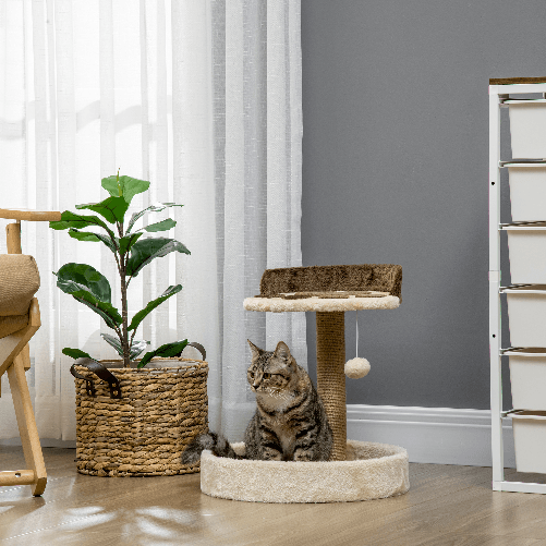 PawHut-Tiragraffi-per-Gatti-da-5kg-max-con-Lettino-e-Pallina-da-Gioco-in-Truciolato-Peluche-e-Corda-di-Juta-41x41x44-cm