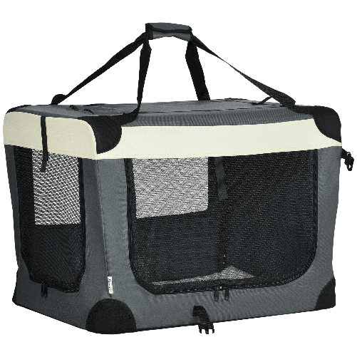 PawHut-Trasportino-per-Cani-e-Gatti-fino-4kg-Pieghevole-con-3-Aperture-e-Cuscino-70x51x50cm-Grigio