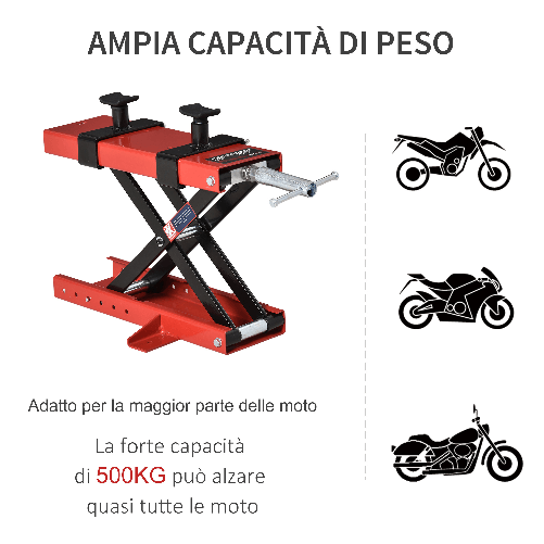 DURHAND-Cavalletto-Alzamoto-a-Forbice-Sollevatore-Moto-Cavalletto-Moto-Centrale-Regolabile-Fino-500kg-in-Metallo-Rosso