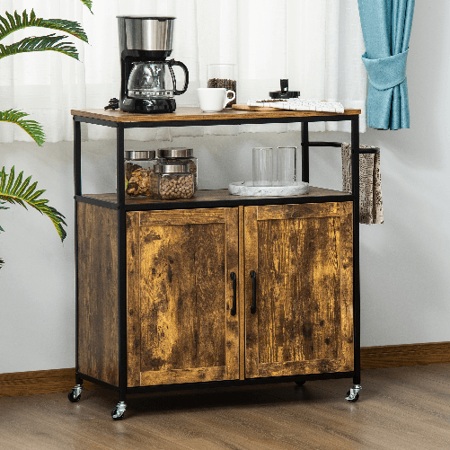 HOMCOM-Carrello-da-Cucina-con-Ripiano-Aperto-Armadietto-Portasciugamani-e-4-Ruote-90x40x90cm