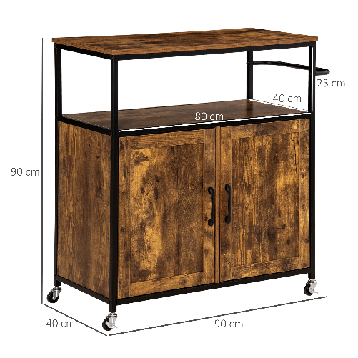 HOMCOM-Carrello-da-Cucina-con-Ripiano-Aperto-Armadietto-Portasciugamani-e-4-Ruote-90x40x90cm