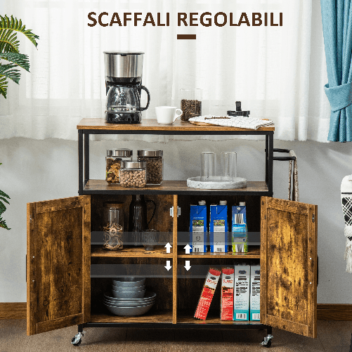 HOMCOM-Carrello-da-Cucina-con-Ripiano-Aperto-Armadietto-Portasciugamani-e-4-Ruote-90x40x90cm