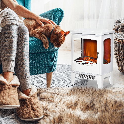 HOMCOM-Camino-Elettrico-Effetto-Fiamma-e-3-Lati-Aperti-Temperatura-Regolabile-Copertura-20-25m²---Bianco