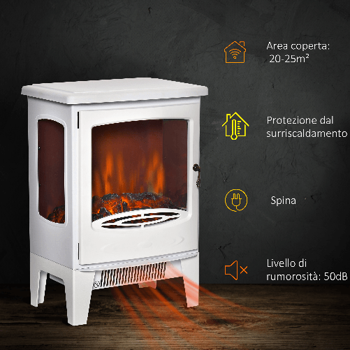 HOMCOM-Camino-Elettrico-Effetto-Fiamma-e-3-Lati-Aperti-Temperatura-Regolabile-Copertura-20-25m²---Bianco