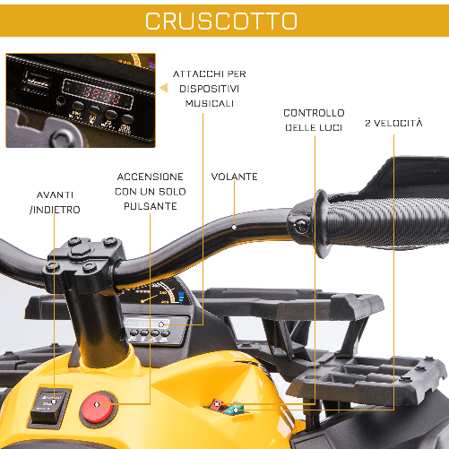 HOMCOM-Quad-per-Bambini-Elettrico-12V-con-Fari-e-Batteria-Ricaricabile-Eta-3-5-Anni-100x65x73cm-Giallo