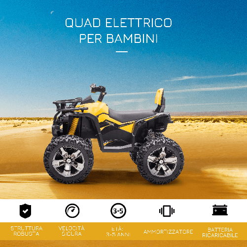 HOMCOM-Quad-per-Bambini-Elettrico-12V-con-Fari-e-Batteria-Ricaricabile-Eta-3-5-Anni-100x65x73cm-Giallo