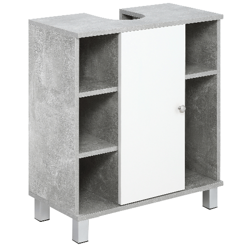 kleankin-Mobiletto-Sottolavandino-con-Intaglio-a-U-e-6-Ripiani-in-Legno-60x30x68cm---Bianco-Grigio