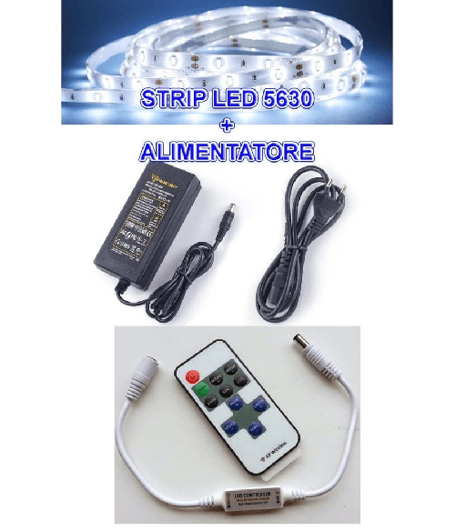 Trade Shop Traesio-5m Striscia Strip Led Smd 5630 + Alimentatore 5a + Dimmer Telecomando Controller - -bianco Freddo      -