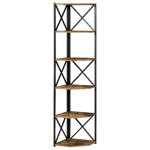 HOMCOM Libreria Angolare a Muro, Scaffale Stile Industriale in Legno e Metallo con 5 Ripiani, 39x39x175cm, Marrone Rustico