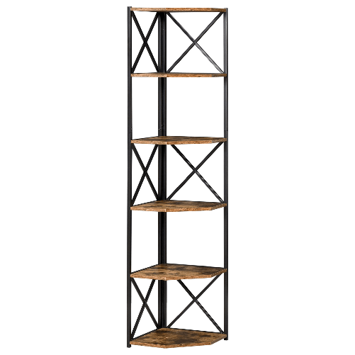 HOMCOM-Libreria-Angolare-a-Muro-Scaffale-Stile-Industriale-in-Legno-e-Metallo-con-5-Ripiani-39x39x175cm-Marrone-Rustico