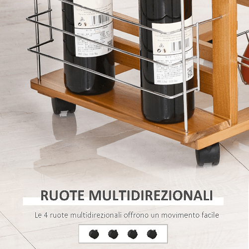 HOMCOM-Carrello-da-Cucina-in-Legno-Marrone-con-1-Cassetto-e-4-Cestelli-Metallici