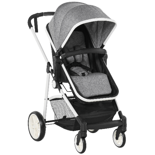 HOMCOM-Passeggino-Carrozzina-2-in-1-per-Bambini-0-36-Mesi-Fino-a-15kg-Pieghevole-e-Regolabile-Grigio