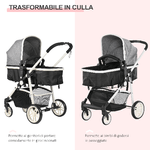 HOMCOM-Passeggino-Carrozzina-2-in-1-per-Bambini-0-36-Mesi-Fino-a-15kg-Pieghevole-e-Regolabile-Grigio