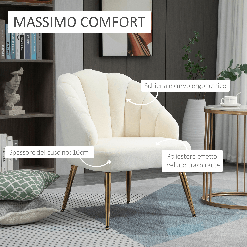 HOMCOM-Poltrona-in-Velluto-Imbottita-con-Schienale-a-Conchiglia-per-Camera-e-Salotto-63x65x84cm