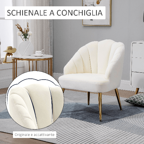 HOMCOM-Poltrona-in-Velluto-Imbottita-con-Schienale-a-Conchiglia-per-Camera-e-Salotto-63x65x84cm