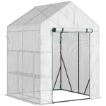 Outsunny Serra da Giardino per Esterni in Acciaio e PE con 2 Scaffali e Porta Avvolgibile, 143x143x195 cm, Bianco