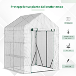 Outsunny-Serra-da-Giardino-per-Esterni-in-Acciaio-e-PE-con-2-Scaffali-e-Porta-Avvolgibile-143x143x195-cm-Bianco