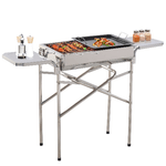 Outsunny Barbecue a Carbonella Grill BBQ da Giardino Balcone con Piano d'Appoggio Esterno Acciaio Inox 104 × 30 × 68cm