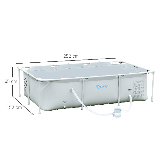 Outsunny-Piscina-Fuori-Terra-Autoportante-Piscina-Rigida-Rettangolare-con-Filtro-e-Valvola-in-Acciaio-e-PVC-Grigio-252x152x65cm