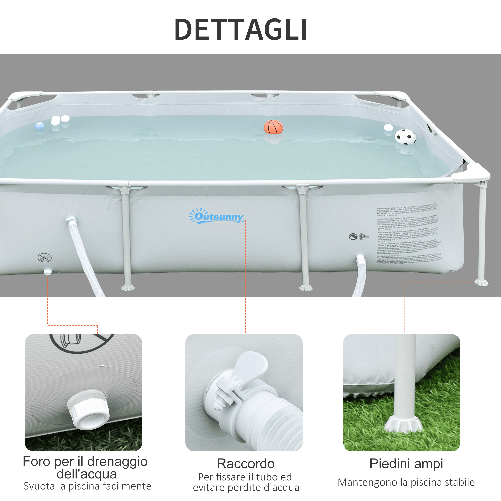 Outsunny-Piscina-Fuori-Terra-Autoportante-Piscina-Rigida-Rettangolare-con-Filtro-e-Valvola-in-Acciaio-e-PVC-Grigio-252x152x65cm