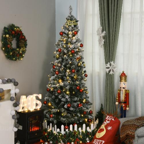 HOMCOM-210cm-Albero-di-Natale-Pino-Artificiale-Effetto-Neve-con-Rami-631-Base-Pieghevole-Rimovibile-Decorazioni-Natalizie