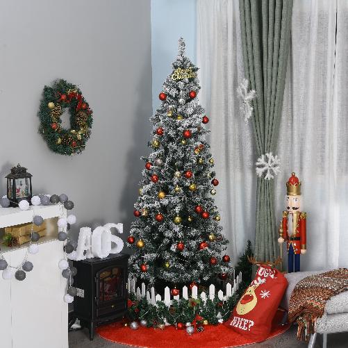 HOMCOM-210cm-Albero-di-Natale-Pino-Artificiale-Effetto-Neve-con-Rami-631-Base-Pieghevole-Rimovibile-Decorazioni-Natalizie