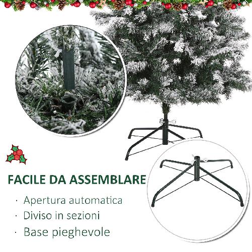 HOMCOM-210cm-Albero-di-Natale-Pino-Artificiale-Effetto-Neve-con-Rami-631-Base-Pieghevole-Rimovibile-Decorazioni-Natalizie