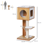 PawHut-Albero-Tiragraffi-con-Pali-in-Legno-Corda-Sisal-e-3-Morbidi-Cuscini-Rimovibili-Altezza-91-cm