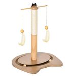 PawHut-Tiragraffi-per-Gattini-Fino-5kg-con-Piume-Palline-e-Accessori-in-Legno-40x37x51cm---Marrone-Beige