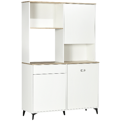 HOMCOM-Dispensa-Cucina-in-Truciolato-e-MDF-con-Ripiani-Aperti-Armadietti-e-Cassetto-119x41x180-cm-Bianco