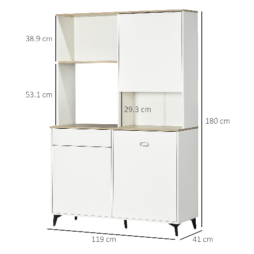 HOMCOM-Dispensa-Cucina-in-Truciolato-e-MDF-con-Ripiani-Aperti-Armadietti-e-Cassetto-119x41x180-cm-Bianco
