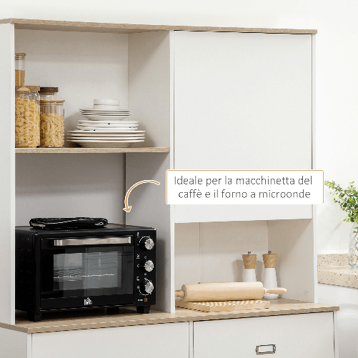 HOMCOM-Dispensa-Cucina-in-Truciolato-e-MDF-con-Ripiani-Aperti-Armadietti-e-Cassetto-119x41x180-cm-Bianco