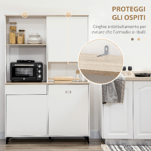 HOMCOM-Dispensa-Cucina-in-Truciolato-e-MDF-con-Ripiani-Aperti-Armadietti-e-Cassetto-119x41x180-cm-Bianco