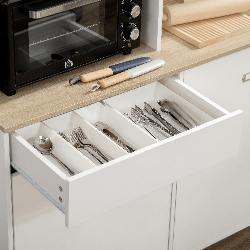 HOMCOM-Dispensa-Cucina-in-Truciolato-e-MDF-con-Ripiani-Aperti-Armadietti-e-Cassetto-119x41x180-cm-Bianco