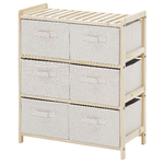 HOMCOM Cassettiera con 6 Cassetti in Tessuto Pieghevoli ed Estraibili, 59x28x70cm - Legno/Beige