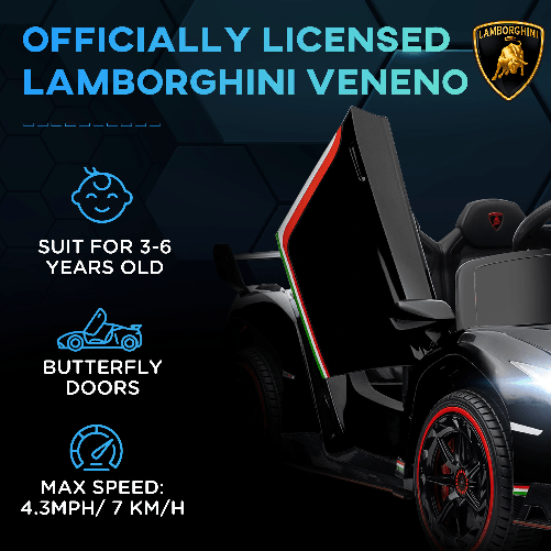 HOMCOM-Macchina-Elettrica-per-Bambini-Lamborghini-Veneno-12V-con-Telecomando-Eta-3-6-Anni-Nero