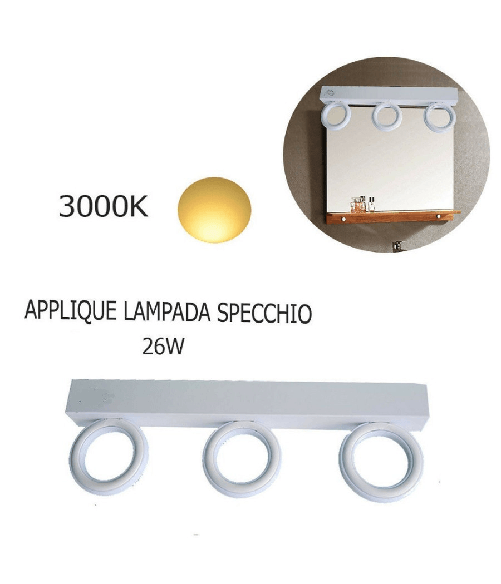 Trade Shop Traesio-applique Lampada Moderno Da Parete Muro Specchio 26w Bagno 135 Led 2835 Smd Luce -