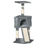 PawHut Tiragraffi ad Albero per Gatti fino 5 Kg, Rivestimento Corda Sisal e Peluche, con Cuccia, Grigio, 40x40x98cm