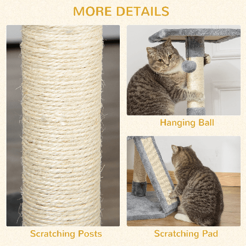 PawHut-Tiragraffi-ad-Albero-per-Gatti-fino-5-Kg-Rivestimento-Corda-Sisal-e-Peluche-con-Cuccia-Grigio-40x40x98cm