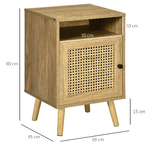 HOMCOM-Set-2-Comodini-in-Stile-Boho-con-Armadietto-e-Ripiano-Aperto-in-Truciolato-Rattan-e-MDF-39x35x60-cm