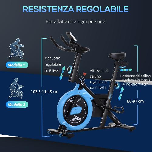 HOMCOM-Cyclette-da-Camera-con-Trasmissione-a-Cinghia-Cyclette-Professionale-con-Manubrio-e-Sellino-Regolabili-Volano-6kg-Schermo-LCD-Fino-a-120kg-Nero-e-Azzurro