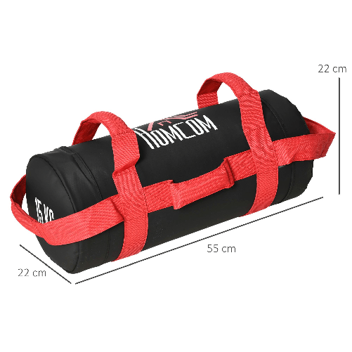 HOMCOM-Sacca-Bulgara-da-15kg-con-6-Cinghie-per-Allenamento-Fitness-in-Casa-Ufficio-e-Palestra-Ø22x55-cm-Nero-e-Rosso