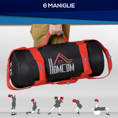 HOMCOM-Sacca-Bulgara-da-15kg-con-6-Cinghie-per-Allenamento-Fitness-in-Casa-Ufficio-e-Palestra-Ø22x55-cm-Nero-e-Rosso