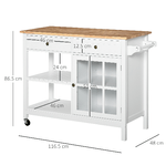 HOMCOM-Carrello-da-Cucina-in-Legno-Multiuso-2-Ruote-Cassetti-e-Mensole---Bianco