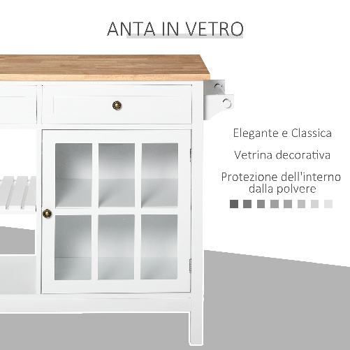 HOMCOM-Carrello-da-Cucina-in-Legno-Multiuso-2-Ruote-Cassetti-e-Mensole---Bianco