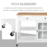 HOMCOM-Carrello-da-Cucina-in-Legno-Multiuso-2-Ruote-Cassetti-e-Mensole---Bianco