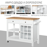 HOMCOM-Carrello-da-Cucina-in-Legno-Multiuso-2-Ruote-Cassetti-e-Mensole---Bianco